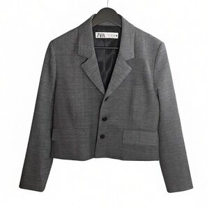 ZARA NWOT Holiday Party Plaid Blazer Women’s Large Gray Check Workwear
